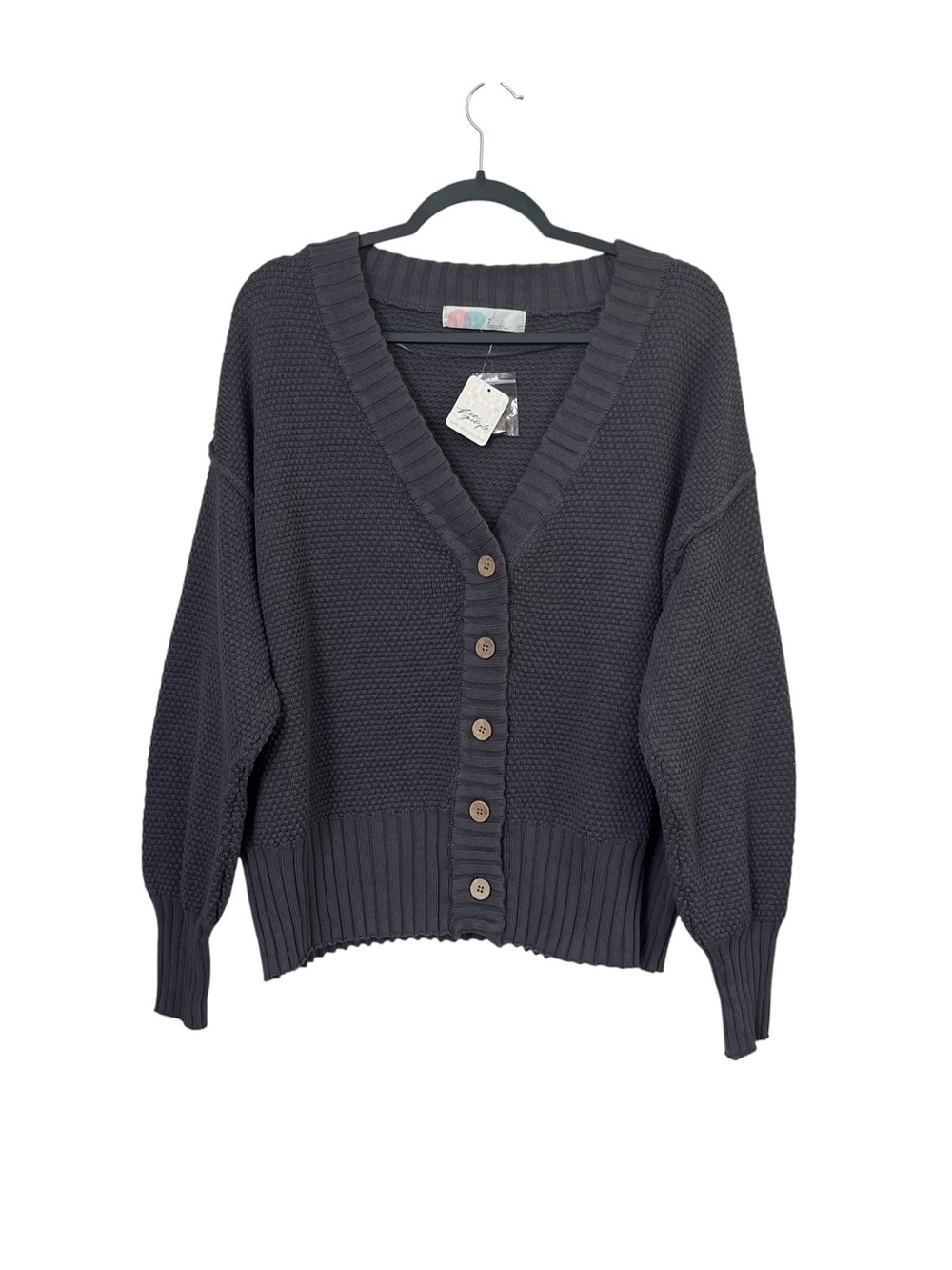 Free People FP Beach Hailee Waffle Knit Cardigan Gray NWT Size S - Picture 2 of 12